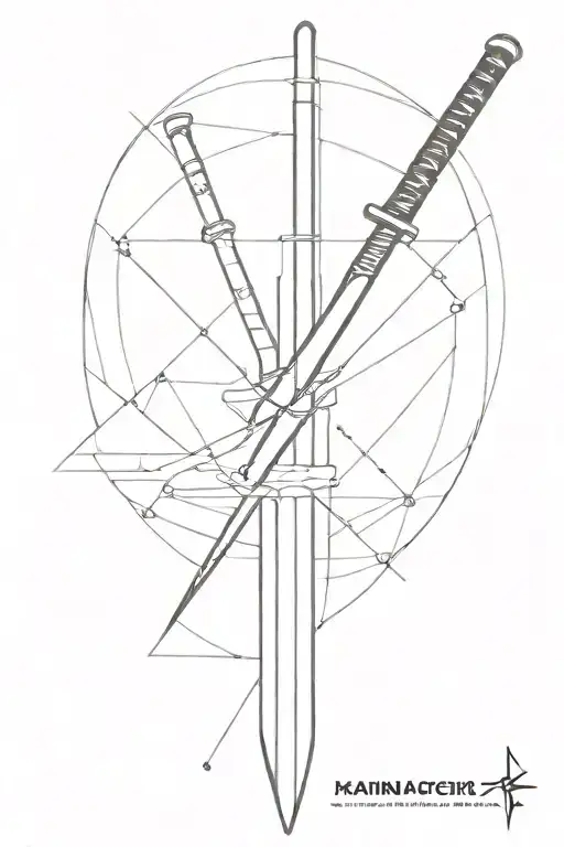 Katana Sword And Geometric Line