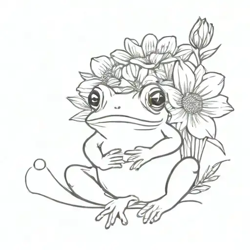 Cosmos And Marigold Flower Bouquet With Cute Frog