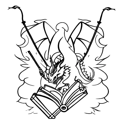 A Minimalist Tattoo Of A Dragon Reading A Book With Glasses On