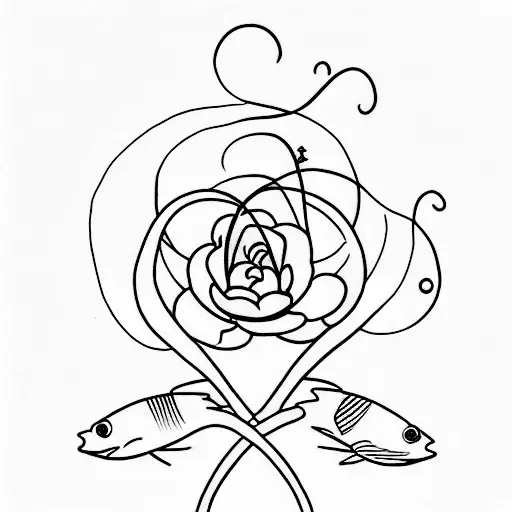 A Minimalist Tattoo Of A Fishing Hook With A Delicate Flower Intertwined
