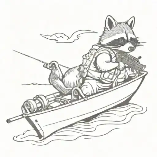 Raccoon Shooting Machine Gun On A Boat With An Opossum Driving It