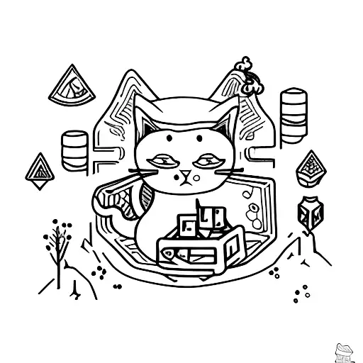 A Minimalist Tattoo Of A Cat Playing A Board Game With Woodland Creatures