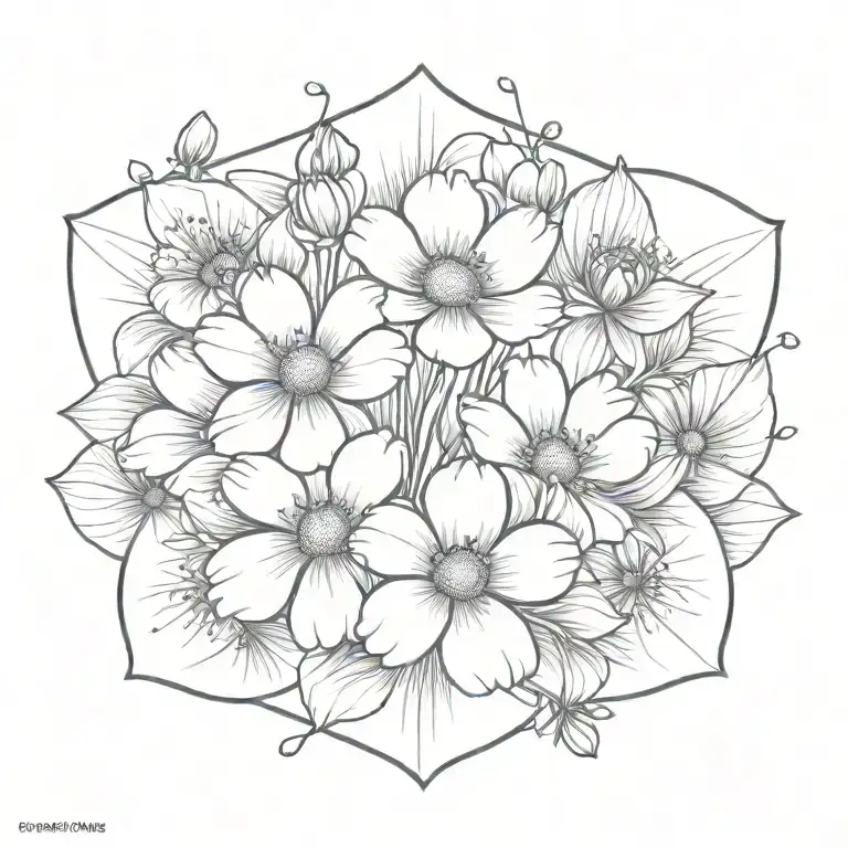 Cosmos And Marigold Flowers With Stems With Small Frog