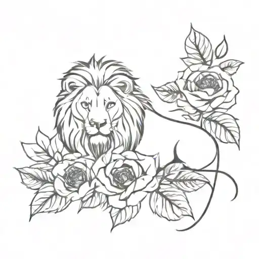 Roses Sunflowers And Lion Surrounded