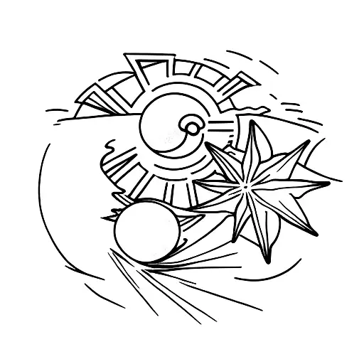 A Minimalist Tattoo Of A Beach Scene With Moon