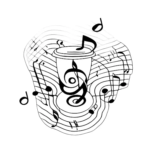 A Minimalist Tattoo Of A Coffee Cup With Musical Notes Swirling Around It