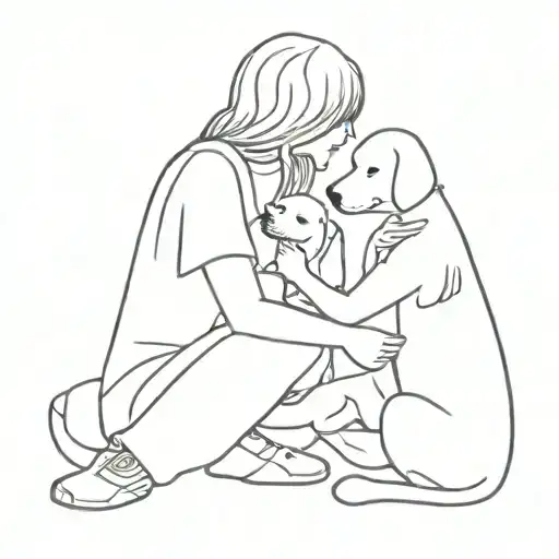 Girl Holding Dog Sitting Together