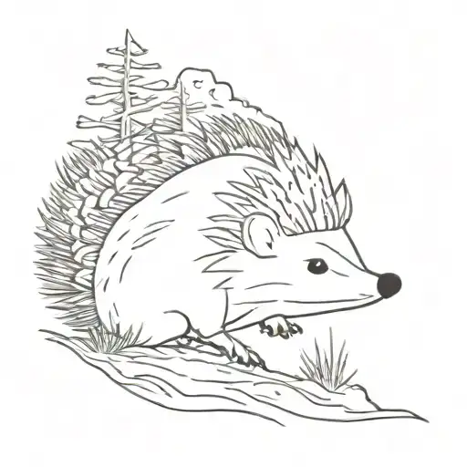 Hedgehog Skier In Hat On A Mountain