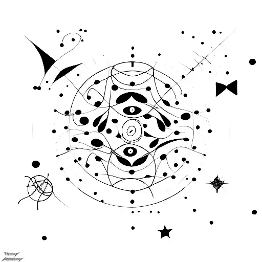 Lines Forming A Minimalistic Moon And Stars Constellation