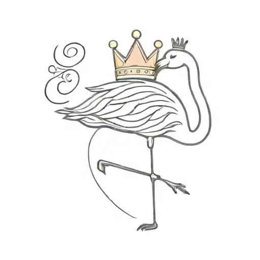 Flamingo With Crown And Hearts
