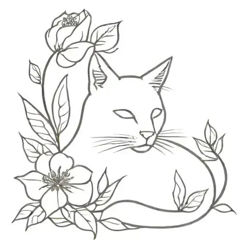 Cat With Flowers Growing