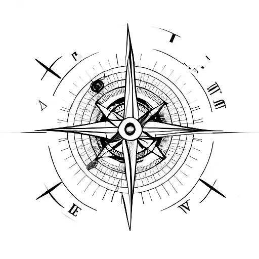 Minimalistic Compass Surrounded By Nautical Design And A Motoryacht