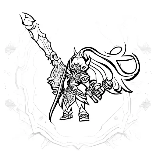 Design A Minimalist Tattoo Featuring A Dofus Mmorpg Character In A Gaming Setting