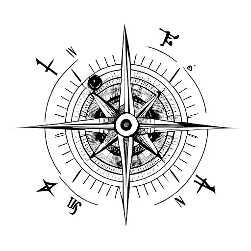 Minimalistic Compass Surrounded By Nautical Design And A Motoryacht