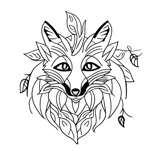 Fox Full Body With Leaves