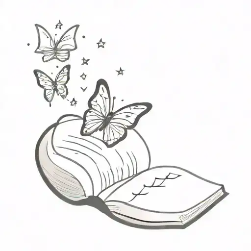 Open Book With Stars And Butterflies Having A Semicolon Body Coming Out Of It