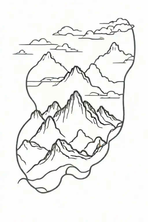 A Minimalist Silhouette Of A Mountain Range With A Hiking Trail Winding Through It