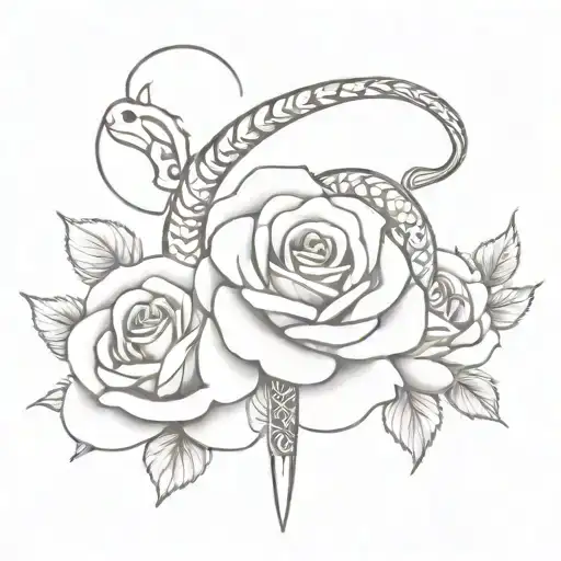 Sword And Roses With A Snake