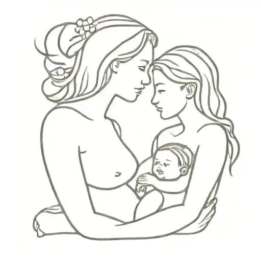 Outline Mother With Baby And Teen Girl