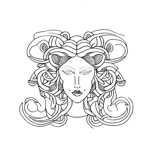A Minimalist Tattoo Of A Medusa Portrait Surrounded By Intricate Floral Patterns