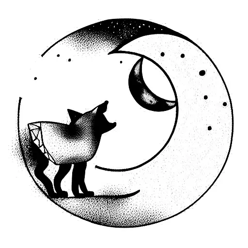 A Wolf And A Fox Looking At The Moon