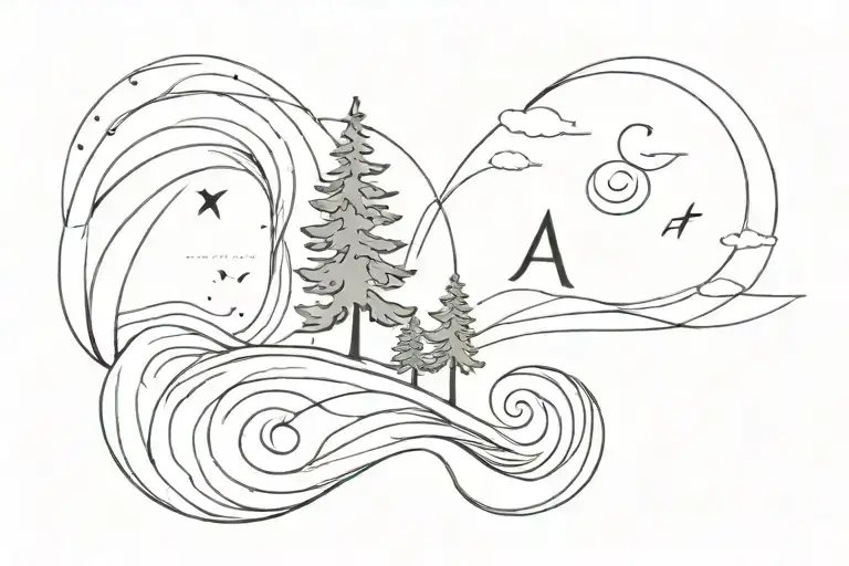 Basic Ocean Waves Featuring A Pine Tree With The Word Hart Made From The Waves