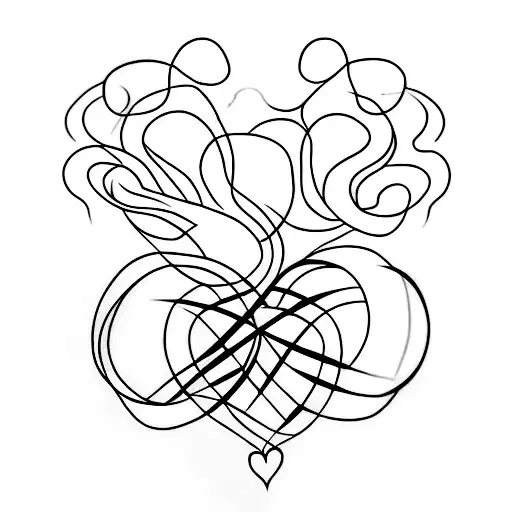 A Minimalist Tattoo Of Two Intertwined Hearts With Animal Silhouettes Inside Them