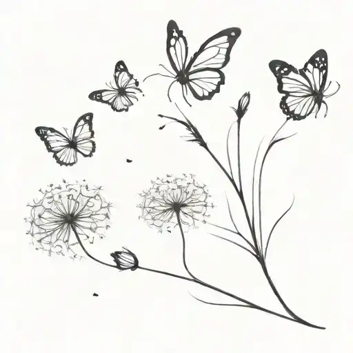 Dandelion Flower With Two Butterflies Flying Away From It