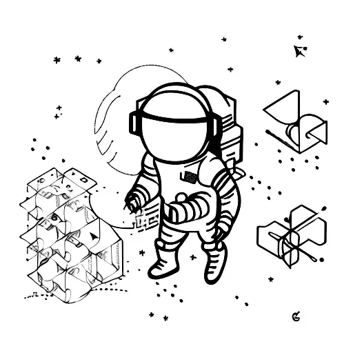 An Astronaut That Have A Rubic Cube Insted Of Head And Is Connected With Intuition