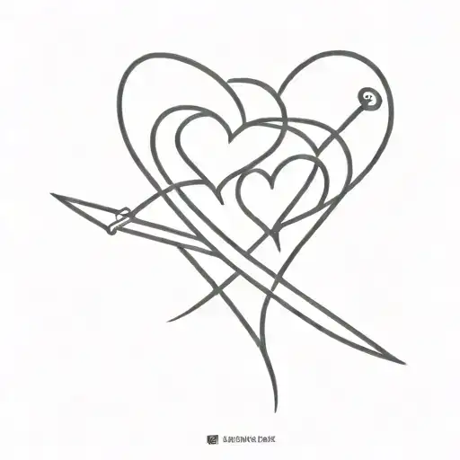 Two Side-by-side Hearts With A Sabre Fencing Sword Going Through Both Of Them