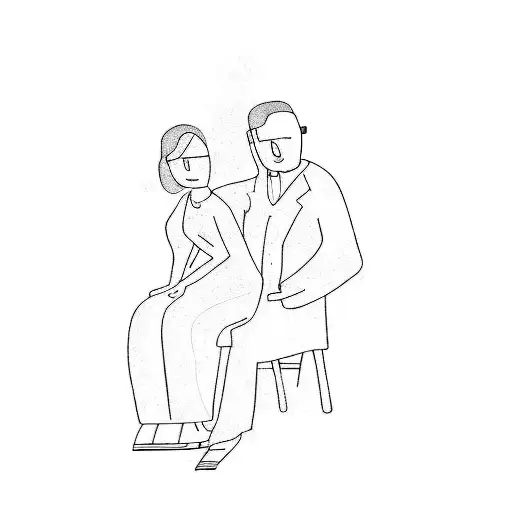 A Man And A Woman Sit In Front Of A Old Car