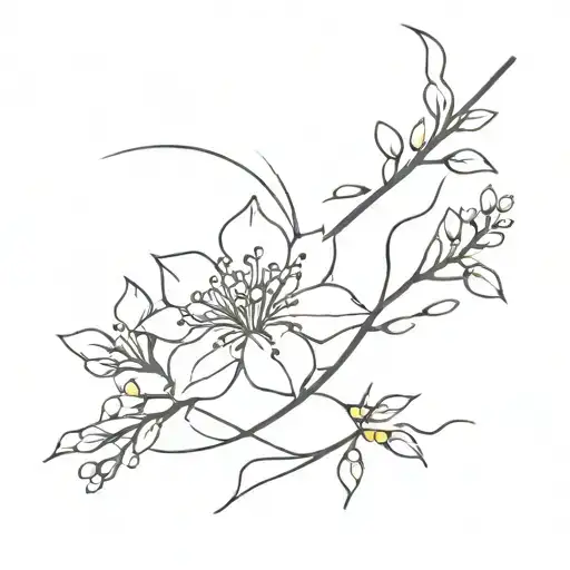 Abstract Lines With Sakura Flower