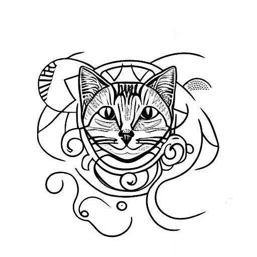 A Minimalist Tattoo Of A Cat Curled Up In A Nature Scene