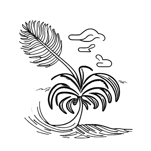 A Minimalistic Palm Tree Silhouette With Ocean Waves As The Leaves