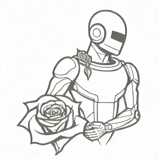 Small Black And White Space Man Holding A Black And White Rose