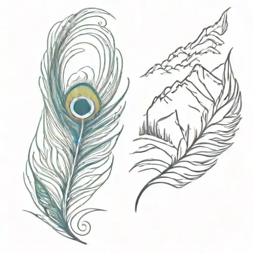 Peacock Feather With Mountain Range