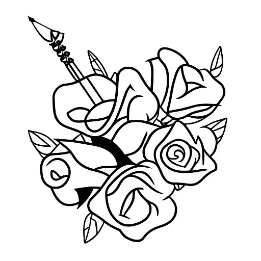 Indian Aiming An Arrow Surrounded By Roses