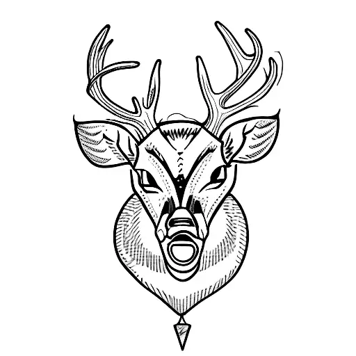 A Deer Tattoo Holding Gun With His Teeth