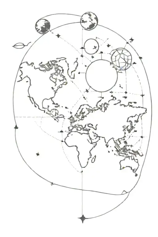World Map With Sun And Moon Phases And Plane