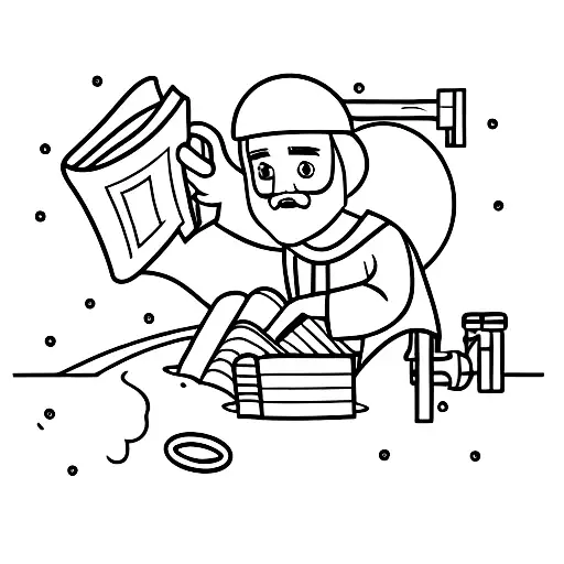 Jesus Reading The Bible While Surrounded By Plumbing Tools