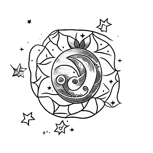 Moon With Four Leaf Cover Over And Stars