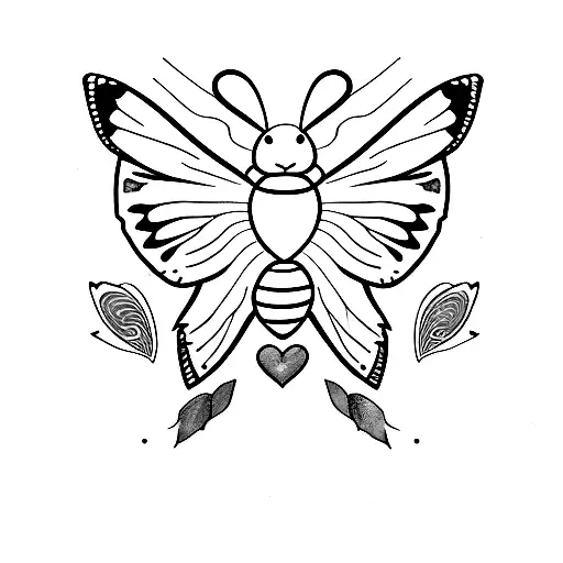 Pastel Moth With Hearts On Wings And Body