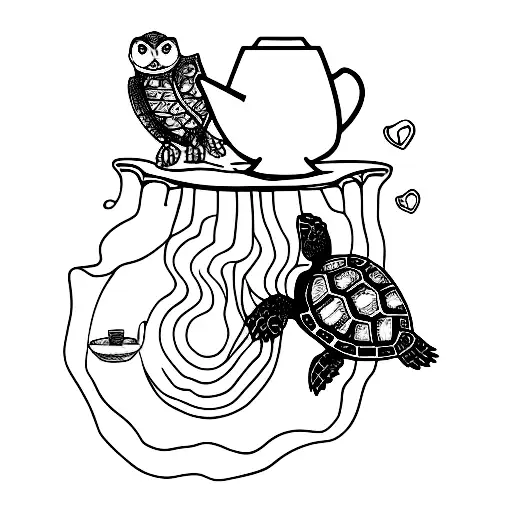 Turtle Drinking Tea An Owl Drunking Coffee