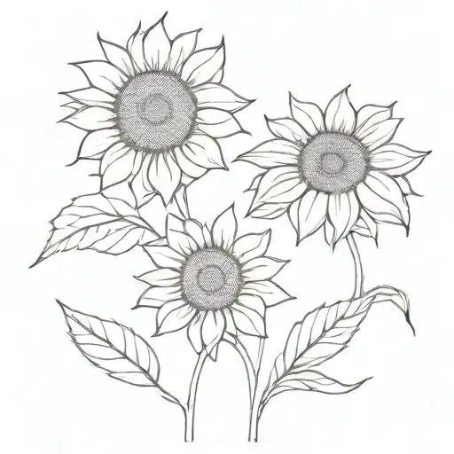 2 Sunflowers Mother Daughter Simple Line Drawing