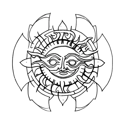 A Flaming Sun With Intricate Metalwork Designs