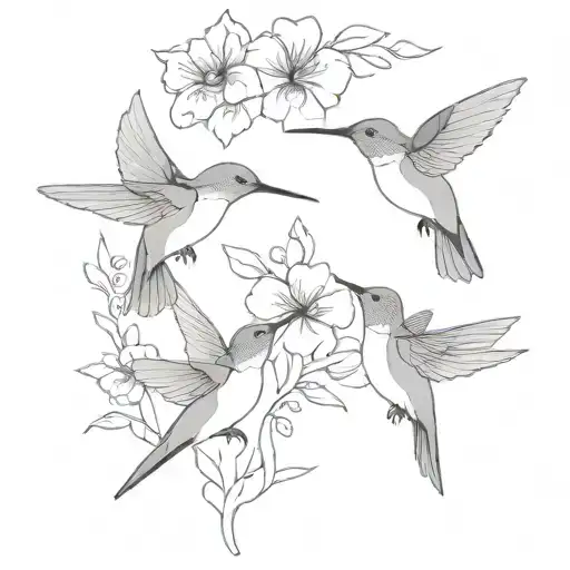 Hummingbirds And Petunias With A Quote