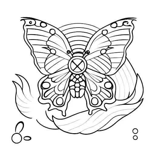 A Majestic Sunset Over The Ocean With A Silhouette Of A Dog And Butterfly