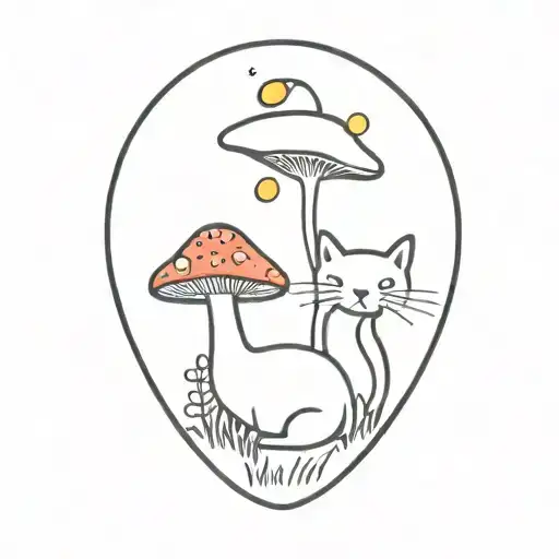 Colorful Mushroom With Black Cat