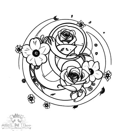 Cresent Moon With Forget Me Not Flowers