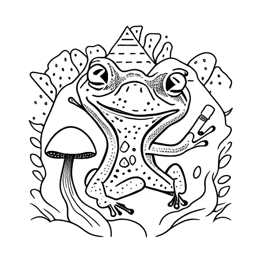 Frog Playing With Dnd Dice In A Field Of Wild Mushrooms